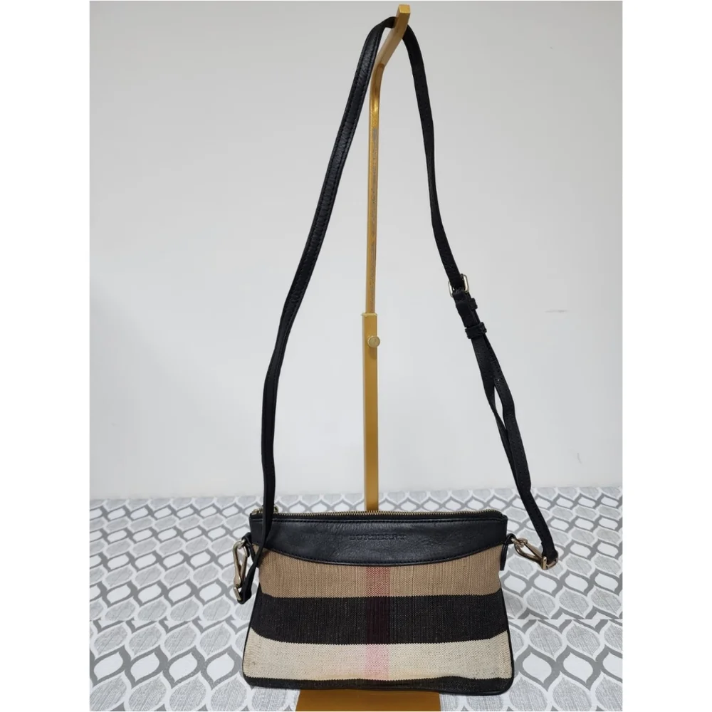 BURBERRY Mega Check Peyton Crossbody Bag Black/Beige